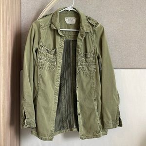 Zara trafaluc green jacket button up shirt military tribal XS